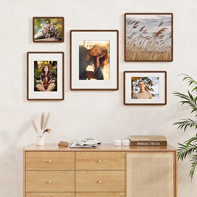 27x40 Picture Frame, 27 x 40 Poster Frame - Solid Oak Wood, 27 by 40 Frame with Tempered Glass, Rustic Wooden 27"x40" Frame with Mat for 24"x36", Minimalist 27x40 Frames for Wall, Walnut Color, 1 Pack