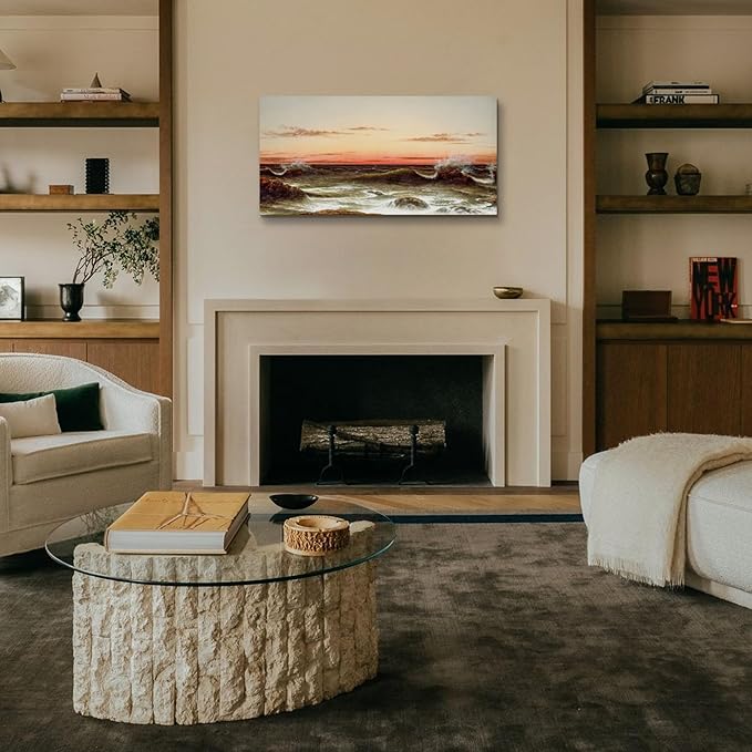 crmotu Sunset Large Wall Art, Coastal Landscape Canvas Painting, Ocean Scenery Vintage Art Prints, Seascape Aesthetic Pictures Wall Decor Living Room Bedroom Office, Rustic Farmhouse Decor 20"X40"