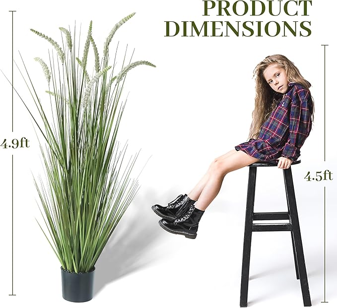 KOL 59in Artificial Veronica Spiked Speedwell Grass, 5ft Faux Veronica Spicata Flower, Tall Reed Grass for Home Office Garden Wedding Decor, Indoor Outdoor Fake Horsetail Plant, UV-Resistant, Yellow
