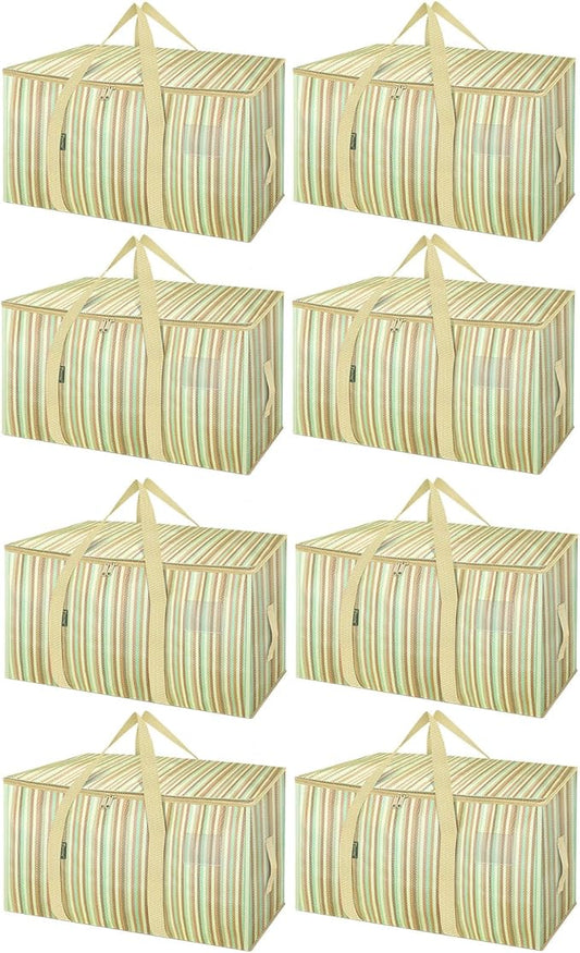 BALEINE 8-Pack Oversized Moving Bags with Reinforced Handles, Heavy-Duty Storage Tote for Clothes, Moving Supplies (Color Strip, 8-Pack)