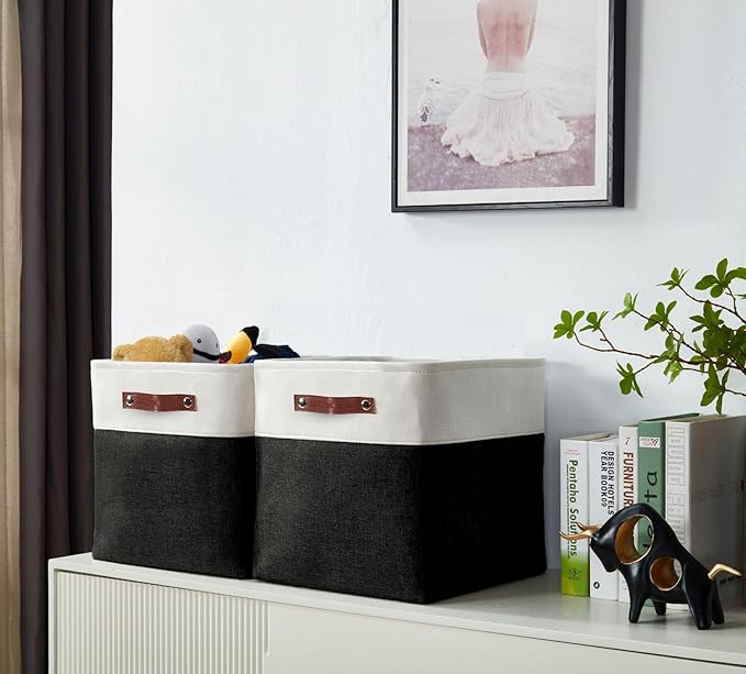 DECOMOMO Storage Cubes, 11x11 Cube Storage Bins, Baskets for Shelves (Black & White, Cube 11" - 4 Pack)