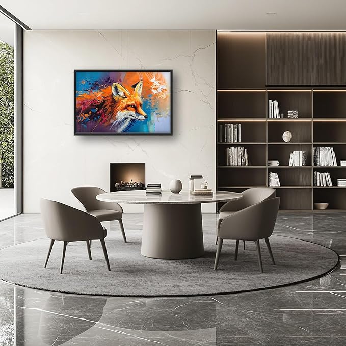 Fox Large Framed Wall Art Abstract Fox Animal Pictures Oversized Wall Decor Graffiti Canvas Print Painting Aesthetic Modern Artwork for Living Room Bedroom Office Bathroom Home Decor 36L x24W