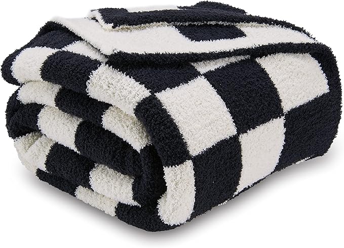 CozeCube Checkered Blanket, Ultra Soft Cozy Black and White Throw Blanket, Warm Cozy Knit Fuzzy Plush Checkerboard Throw for Couch Bed Sofa, 60"x80"