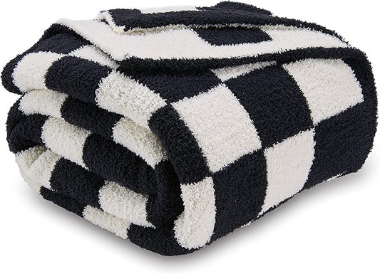 CozeCube Checkered Blanket, Ultra Soft Cozy Black and White Throw Blanket, Warm Cozy Knit Fuzzy Plush Checkerboard Throw for Couch Bed Sofa, 50"x60"