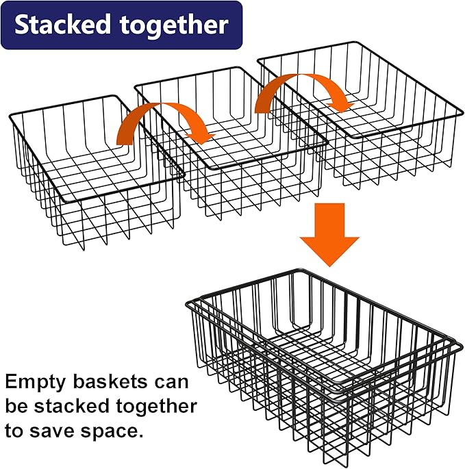 Joben Oligey 9 PACK (3 Szie) Small Wire Storage Baskets for Organizing,Pantry Organization Bins for Cabinets, Metal Basket for Kitchen, Bathroom Organizer (Black-9)