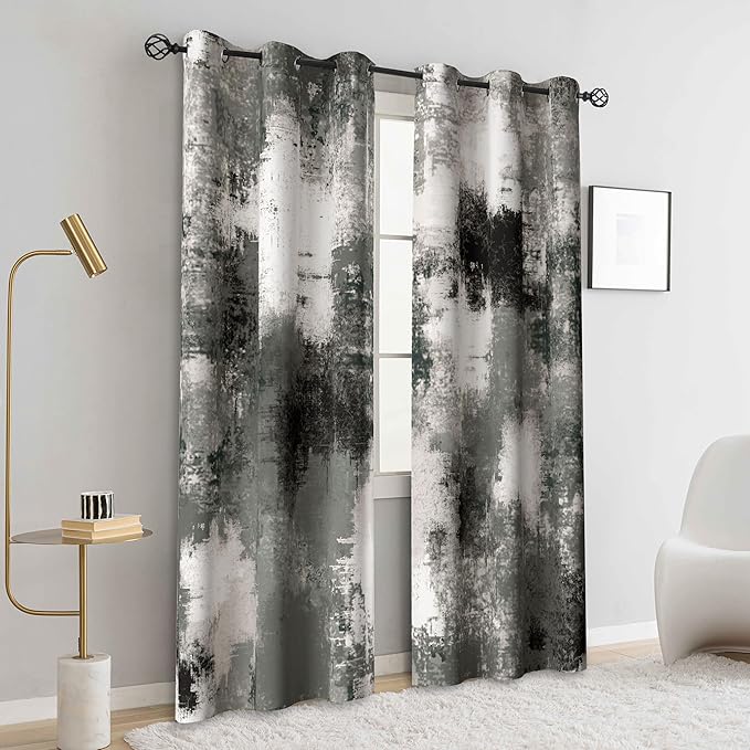 Asuexpect Black Grey Abstract Curtains 2 Panels Abstract Rust Curtain Room Darkening Grommet Window Treatments Modern Decorative for Bedroom Living Room, 42x84 Inches, Black Grey