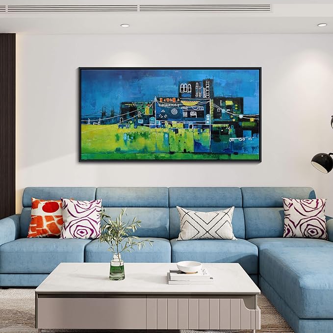 YDYSUNE Modern Abstract Wall Art for Living Room, Office & Bedroom Navy Blue City Wall Art Cityscape & Paintings for Bedroom Wall Art Pictures Wall Decor Artwork for Walls 20×40IN