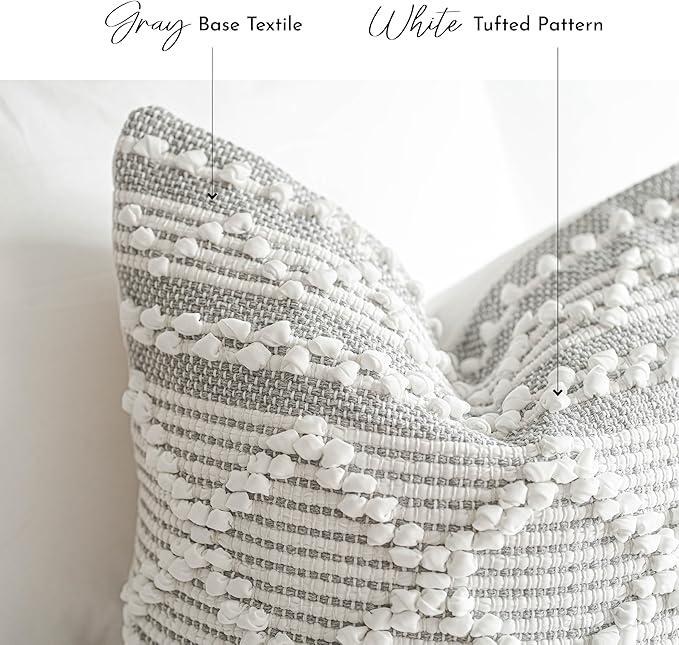 Gray White Decorative Throw Pillow Cover 20X20, Boho Accent Pillow for Couch, Square Modern Farmhouse Pillowcase for Living Room Couch Sofa Cushion Home Décor (Pack of 1)