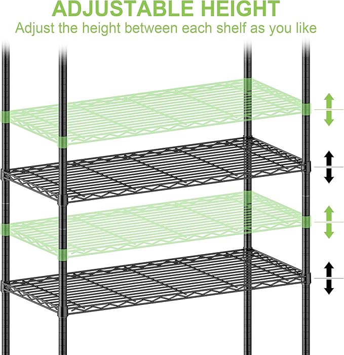 Metal Storage Shelves with Wheels, 5-Tier Steel Wire Rack Shelving Unit, Adjustable Rolling Utility Shelves, Standing Storage Organizer for Kitchen Garage Pantry Closet Laundry(5-Tier Shelf)