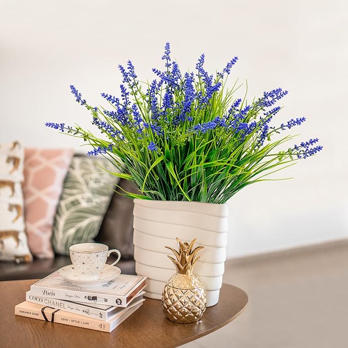 12 Bundles Outdoor Artificial Plants Flowers UV Resistant Fake Tall Grass Plants Bushes Faux Tropical Shrubs for Outside Window Box Planter Front Porch Yard Patio Floral Arrangement