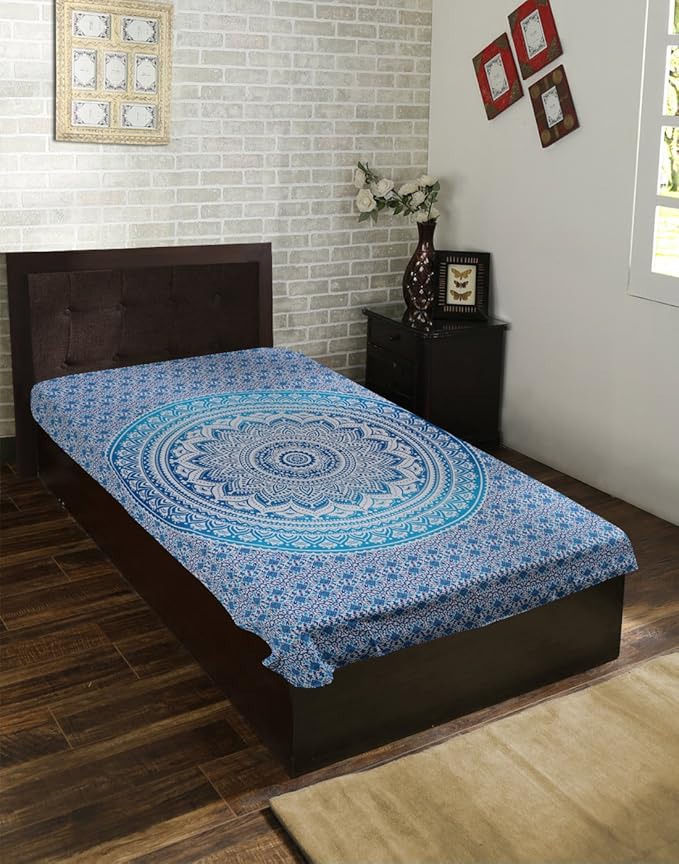 RAJRANG Small Mandala Tapestry for Bedroom and Living Room Bohemian Wall Hanging Cotton Tapestries Blue Ombre 60x50 Inch