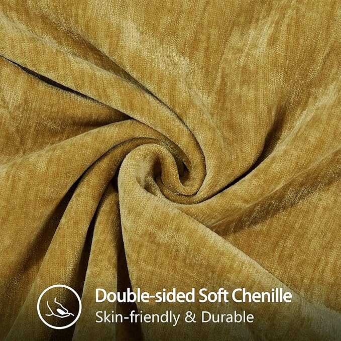 decorUhome Chenille Soft Throw Pillow Covers 22x22 Set of 2, Farmhouse Velvet Neutral Decorative Euro Pillow Covers with Stitched Edge for Couch Sofa Bed Home Decor, Mineral Yellow