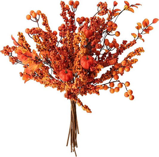MISSPIN 10 PCS 18 inch Fall Decor Bouquets, Fall Decorations Indoor Outdoor Halloween Thanksgiving Farmhouse Arrangement Decorations for Front Door Wedding Centerpieces in Autumn (Pumpkin Berry)