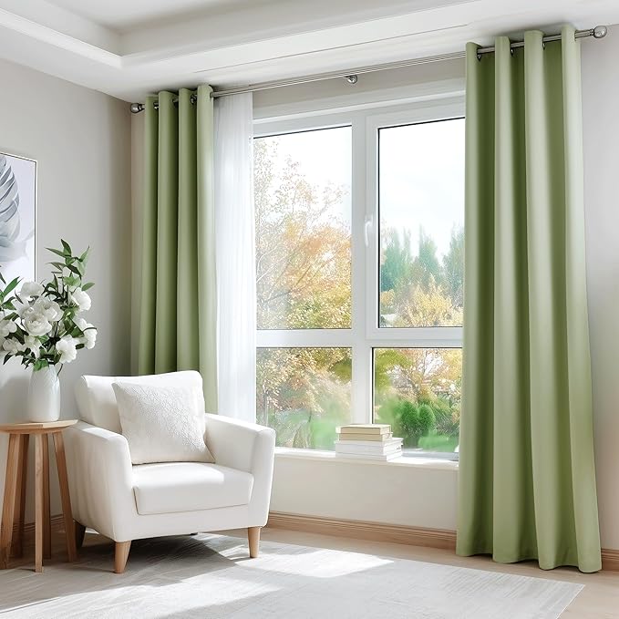Beauoop Sage Green 100% Blackout Curtains 84 Inch Long 2 Panels for Bedroom Living Room Solid Room Darkening Thermal Insulated Soundproof Energy Saving Grommet Top Window Treatment Drapes,52x84 2 Set