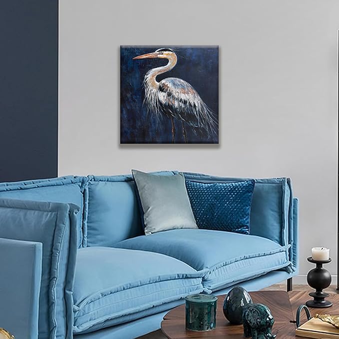 Tsomzxng Animals Wall Art Abstract Prints Paintings For Decor Rustic Heron Bird Canvas Artwork For Bedroom Office Wall Decor 13"X13" minimalist home decor