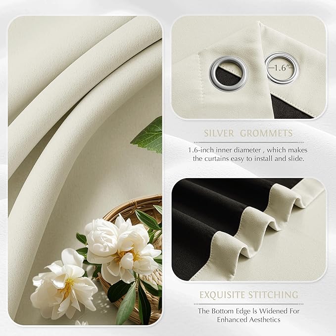 Beauoop Cream 100% Blackout Curtains 63 Inch Long 2 Panels for Bedroom Living Room Solid Room Darkening Thermal Insulated Soundproof Energy Saving Grommet Top Window Treatment Drapes,52x63 2 Set