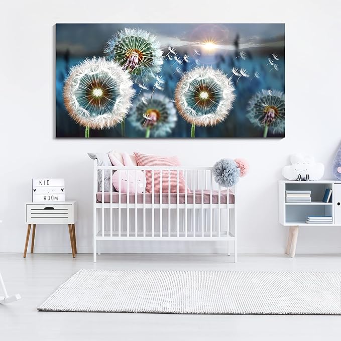 Large Wall Art Dandelion Canvas Art Wall Decor for Living Room White Dandelion Sun Blue Landscape Prints Artwork Modern Framed Wall Art for Bedroom Office Home Decorations Pictures for Bedroom Wall Decor Size 29x58