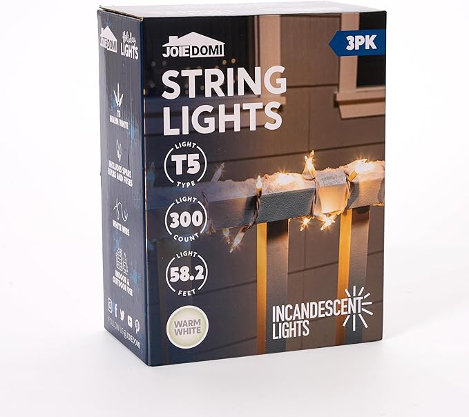 Joiedomi Christmas String Lights Indoor,300(3x100) Mini Warm Fairy Light,64.5FT Lighting Decor for Patio Dorm Classroom Bedroom Holiday Wedding Party Garland Birthday Festival,White Wire