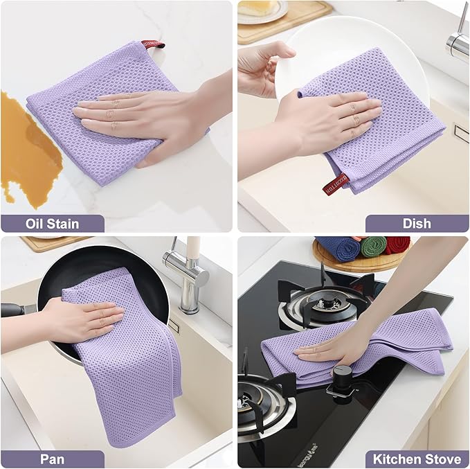 Homaxy 100% Cotton Kitchen Towels and Dishcloths Set, 12 x 12 Inches and 13 x 28 Inches, Set of 8 Bulk Kitchen Towels Set, Ultra Soft Absorbent Dish Cloths for Washing Dishes, Lavender