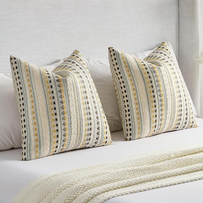 FUTEI Yellow Grey Decorative Throw Pillow Covers 20x20 Inch Set of 2,Soft Cozy Chenille Jacquard Textured Cushion Case,Boho Home Decor for Couch Bed Living Room