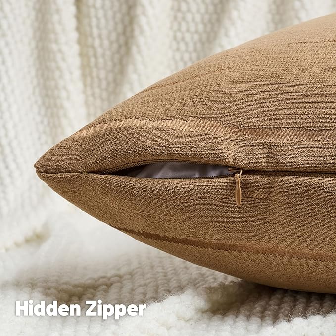 FUTEI Bronze Chenille Decorative Throw Pillow Covers 12x20 Inch Set of 2,Soft Embossed Striped Textured Lumbar Pillow Cases,Modern Home Decor for Couch Bed Living Room