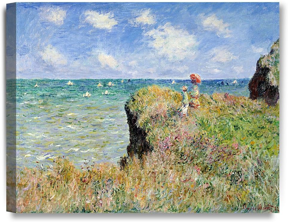 DECORARTS - The Cliff Walk At Pourville, Claude Monet Art Reproduction. Giclee Canvas Prints Wall Art for Home Decor 20x16