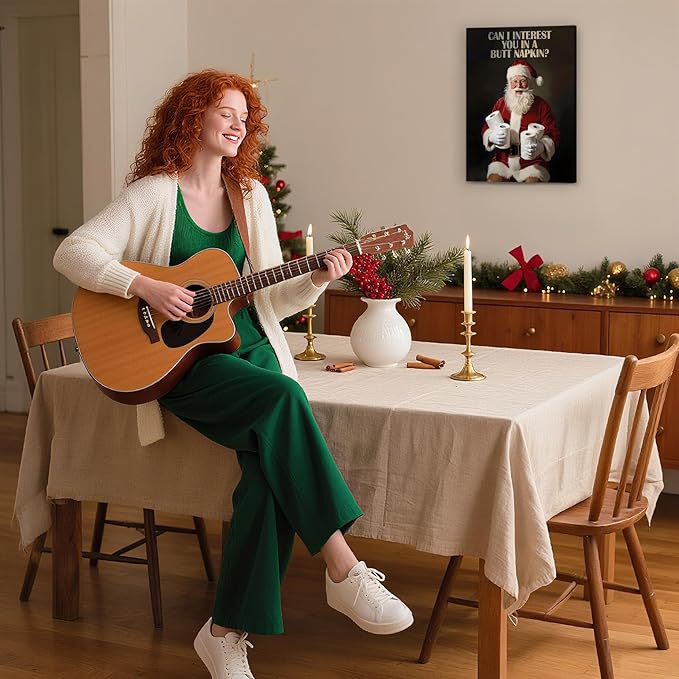 FITIE Black Santa Bathroom Christmas Canvas Wall Art Poster, Funny Humorous Holiday Winter Christmas Framed Artwork Prints Wall Decor for Bathroom Washroom Restroom Toilet, 11x14 Inch