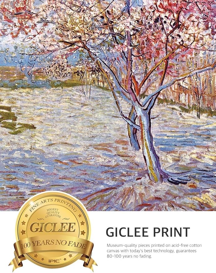 DECORARTS - Triptych (Orchard in Blossom, The pink peach tree, Peach Trees in Blossom), Vincent Van Gogh Art Reproduction. Giclee Canvas Prints Wall Art for Home Decor 20x16, 3pcs/set