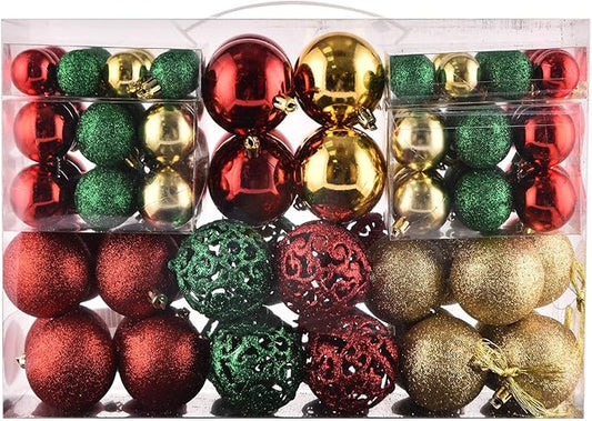 Christmas Balls Tree Ornaments, Shatterproof Christmas Decorations Set with Reusable Hand-held Gift Package for Holiday Xmas Tree Decor (100, Gold, Red, Green)