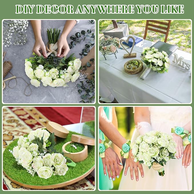 Geosar 16 Bundles Artificial Peonies Flowers Fake Silk Peony Bouquet Faux Peonies Flowers Bulk for Decoration Vase Florals Arrangements Wedding Party Table (Green)