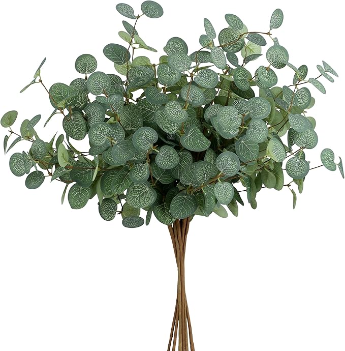 SITUMEIZI 6 Pcs Artificial Eucalyptus Stems 24" Tall Faux Ecualyptus Leaves Fake Greenery Stems Plants for Home Wedding Party Farmhouse Decorations(Green)