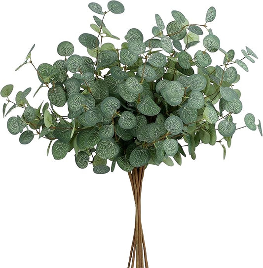 SITUMEIZI 6 Pcs Artificial Eucalyptus Stems 24" Tall Faux Ecualyptus Leaves Fake Greenery Stems Plants for Home Wedding Party Farmhouse Decorations(Green)