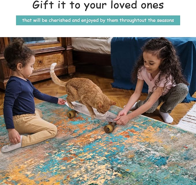 Lahome Modern Abstract Runner Rug - 2x6 Washable Hallway Rug Runner Soft Colorful Bedoom Carpet, Non-Slip Low Pile Contemporary Accent Mats for Kitchen Nursery Laundry Room