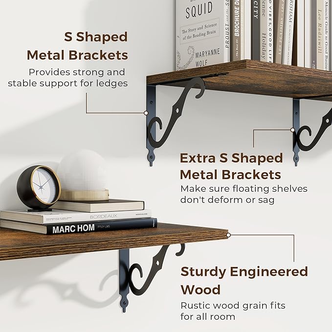 RICHFOCUS 12 Inch Deep Floating Shelves for Wall, 39" W x 12" D Wood Wall Shelves Set of 2, Wide Floating Shelves for Living Room, Bedroom, Kitchen, Bathroom and Decor Storage, Rustic Brown