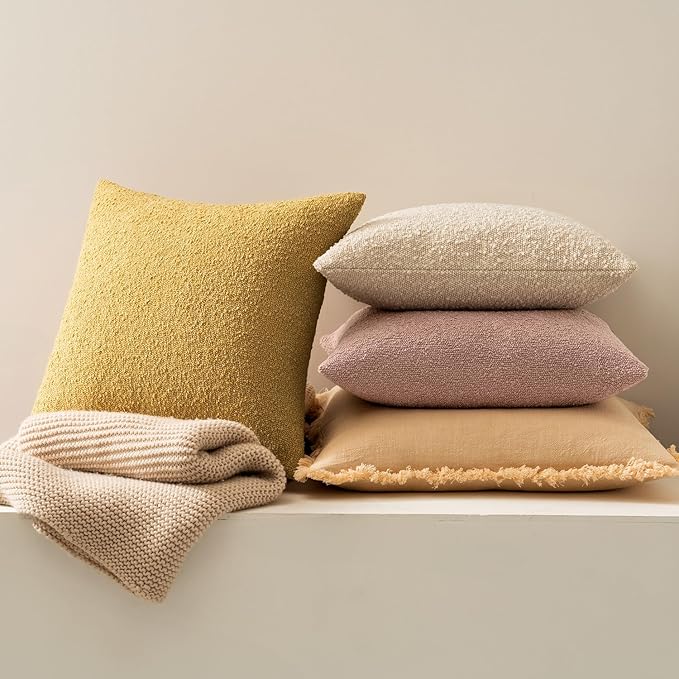 MIULEE 20x20 Inch Decorative Pillow Covers for Couch Bed Set of 2 Textured Boucle Neutral Throw Pillows Blush Pink Accent Solid Cushion Pillowcase Cozy Soft Sofa Livingroom Home Decor