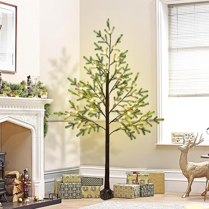 DR.DUDU 5 FT Christmas Tree with Lights, Pre-lit Artificial Xmas Trees Small Green Christmas Tree with Realistic Branch Warm LED for Home Bedroom Corner Outdoor Indoor Holiday Decorations