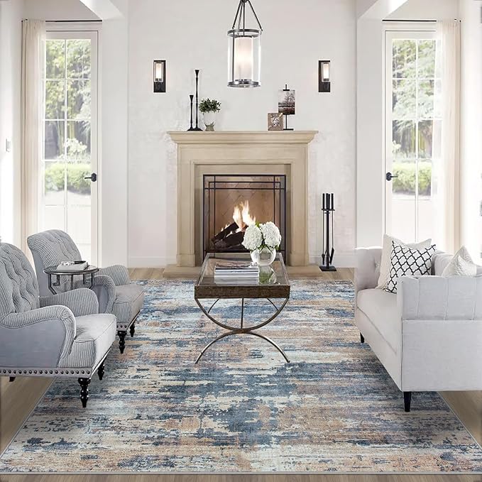 Area Rug Living Room Rugs: 5x7 Rug for Bedroom Machine Washable with Non Slip Backing Non Shedding Abstract Stain Resistant Large Carpet for Dining Room Nursery Home Office - Multi