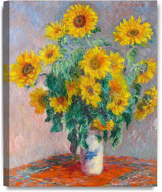 DECORARTS - Monet Sunflowers, Claude Monet Art Reproduction. Giclee Canvas Prints Wall Art for Home Decor 20x16