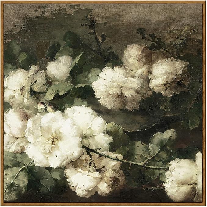 InSimSea Square Framed Canvas Wall Art, Vintage Floral Rustic Roses Flower Wall Art Prints for Living Room, Flowers Pictures for Bedroom Living Room Aesthetic Home Decor 20"x20"