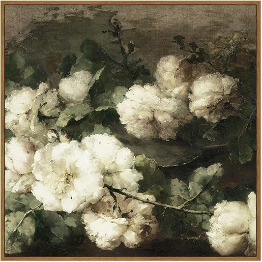 InSimSea Square Framed Canvas Wall Art, Vintage Floral Rustic Roses Flower Wall Art Prints for Living Room, Flowers Pictures for Bedroom Living Room Aesthetic Home Decor 20"x20"