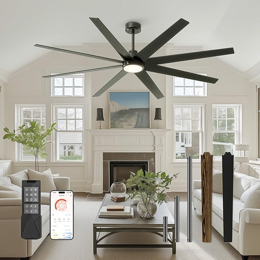 CubiCubi Ceiling Fans with Lights, 72 Inch Industrial/Modern Ceiling Fan with Light and Remote/APP Control, Kitchen Living Room Indoor Use, 35W, 3CCT, Stepless Dimmable, Quiet, Reversible, Black