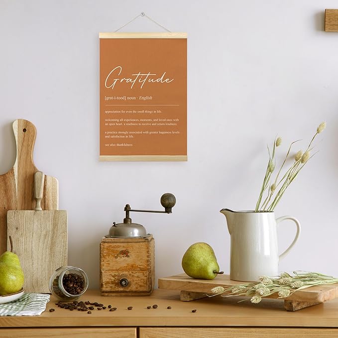 TLESKE Orange Gratitude Definition Thanksgiving Poster Hanger Frame, Fall Autumn Decorations Hanging Wall Art Room Decor Framed for Living Room Bedroom, Appreciation Thanks Prints Pictures, 12x16