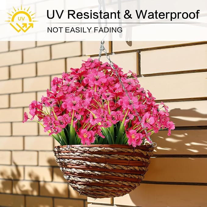 AGIRL 24 Bundles Artificial Flowers for Outdoor,No Fade Fake Plastic Flowers Faux Plants for Decoration Hanging Planters Indoor Outside Garden Porch Window Box Home Wedding Farmhouse