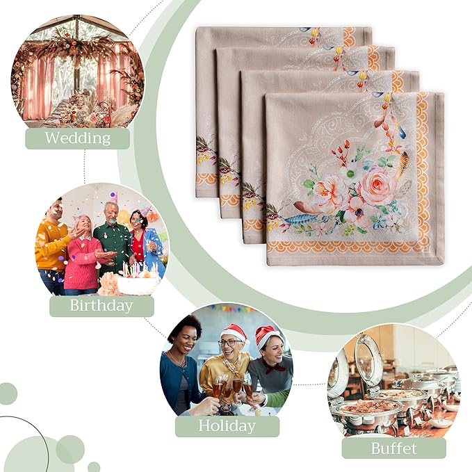 Maison d' Hermine Cloth Napkins Set of 4 100% Cotton Everyday Reusable Square Napkins Cloth Washable, Dinner, Party, Wedding, Restaurant, Spring/Summer (Ibiza - Beige, 20" x 20")