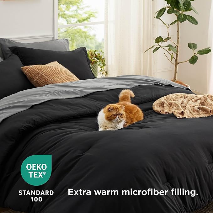 Bedsure Twin XL Comforter Set - Extra Long 5 Pieces Black Twin XL Bedding Set for All Seasons, Boho Contrasting Design Bed in a Bag with Comforter, Sheets, Pillowcase & Sham