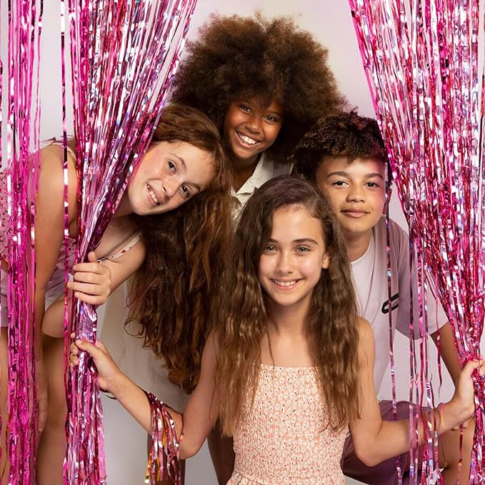 20 Pack Foil Curtain Backdrop Pink Metallic Tinsel Foil Fringe Curtains Photo Booth Props for Birthday Wedding Engagement Baby Shower Bachelorette Christmas Holiday Celebration Party Decorations