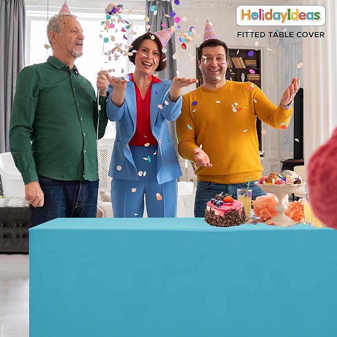 HolidayIdeas Open Back Fitted Tableclothss for 8 Foot Rectangle Table, Wrinkle Resistant Washable Table Covers 96x30 Inch for Craft Fairs, Banquets, Trade Show Display, Teal,4 Pcs