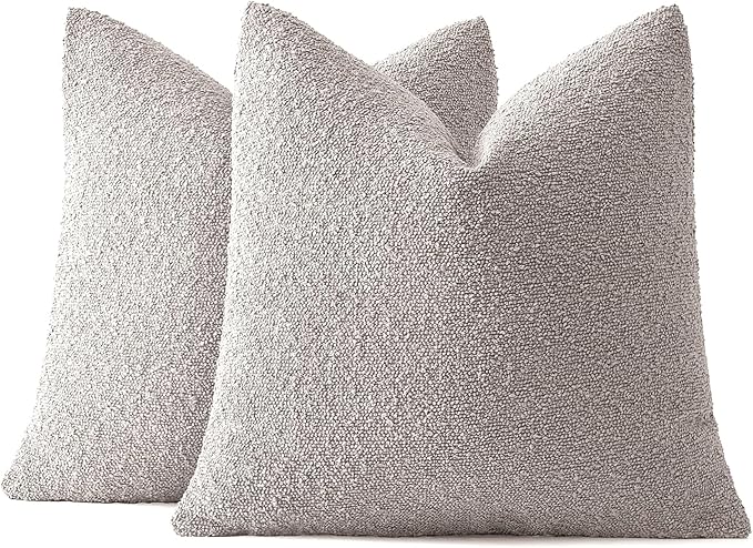 MIULEE 18x18 Inch Decorative Pillow Covers for Couch Bed Set of 2 Textured Boucle Neutral Throw Pillows Cloud Grey Accent Solid Cushion Pillowcase Cozy Soft Sofa Livingroom Home Decor