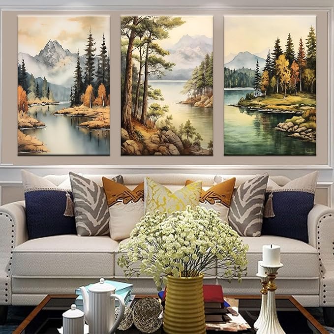 Abstract Landscape Canvas Wall Art Modern Forest and Mountain Range Pictures Print Autumn Beautiful Scenery Poster Painting for Living Room Office Wall Decoration Artwork Ready to Hang [72''Wx 36''H]