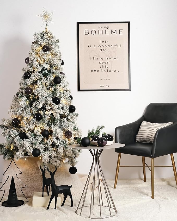 DN DECONATION Black Glass Christmas Ball Ornaments, Set of 9, 3' Hanging Christmas Baubles for Xmas Tree Decoration, Gothic, Halloween, DIY Gift